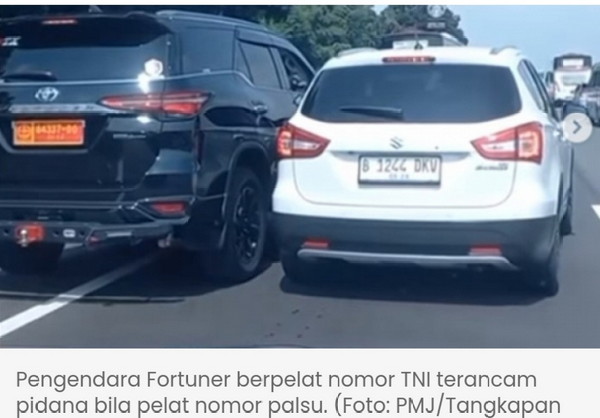 Pengendara Fortuner Pelat Tni Palsu Dilaporkan Ke Mabes Polri