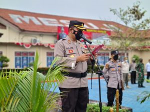 Kapolres Mesuji Pimpin Langsung Apel Kesiapan Pasukan Vaksinasi Covid 19 Keliling 