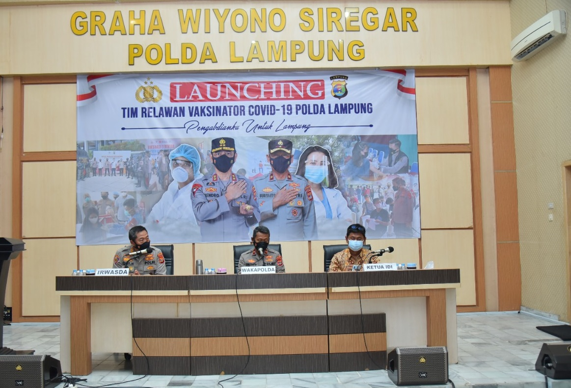 Percepat Vaksinasi Nasional, Polda Lampung Launching 108 Tim Relawan Vaksinator  Covid-19
