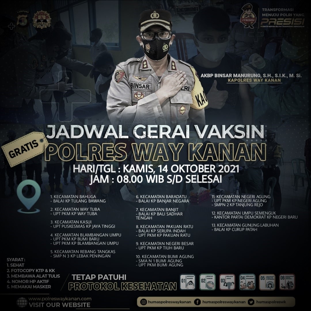 13 Gerai Vaksin Presisi Polres Way Kanan Hadir di Way Kanan 