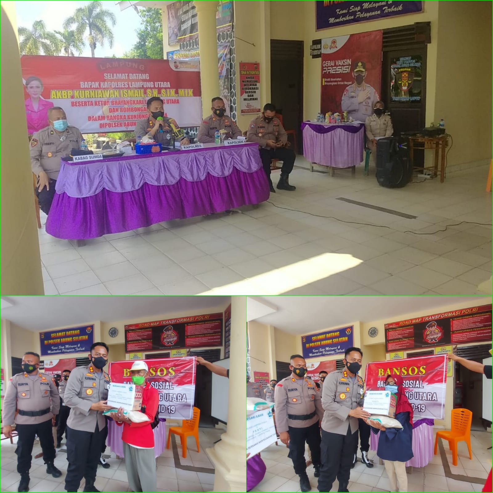 Kunker Kapolres Lampura ke Polsek Jajaran Disertai Pembagian Bansos Kepada Warga Terdampak Covid