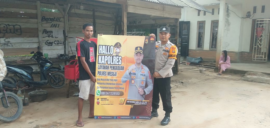Polsek Tanjung Raya sosialisasikan  rutin Nomor layanan aduan Kapolres Mesuji  Desa Mukti jaya kecamatan Tanjung Raya