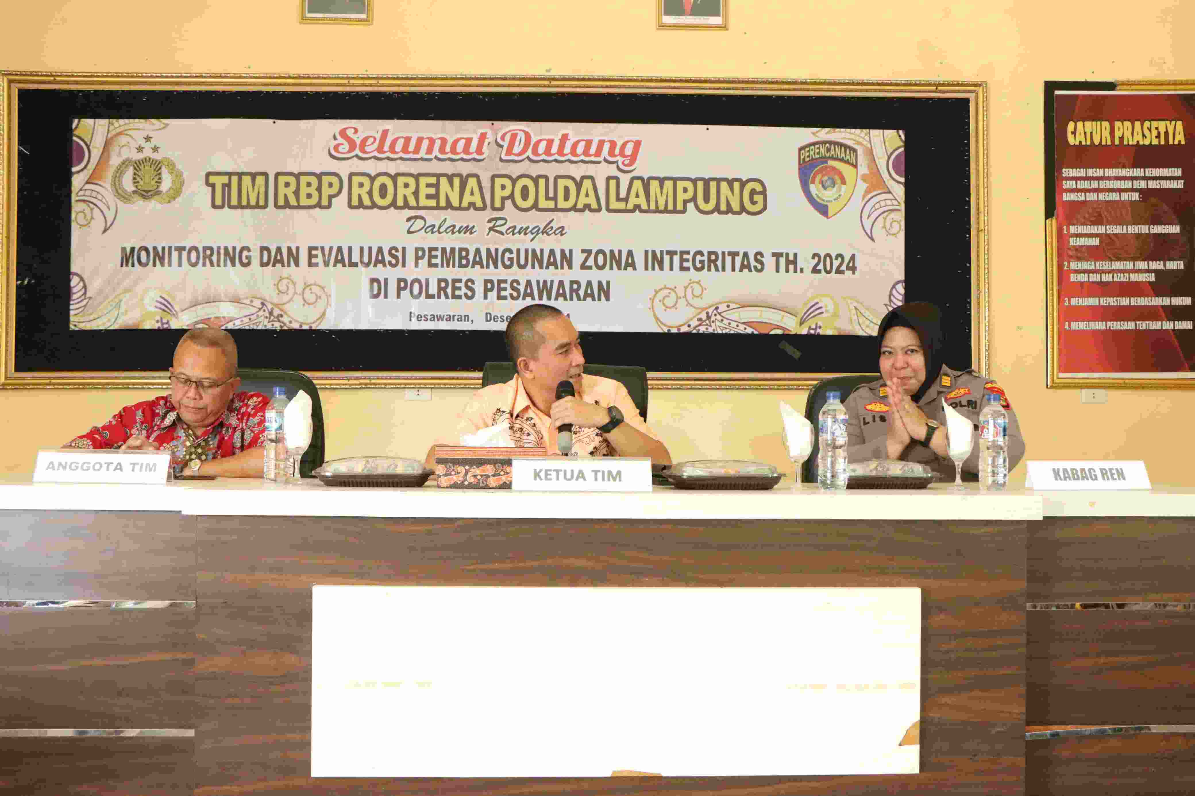 Polres Pesawaran Terima Kunjungan Tim RBP Rorena Polda Lampung Guna Monitoring Zona Integritas 2024