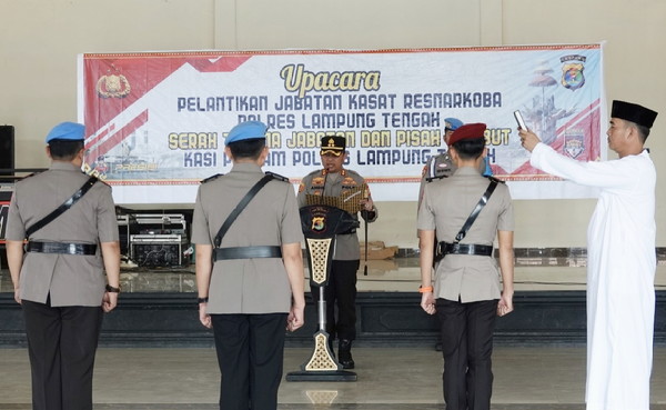 Kapolres Lamteng Pimpin Upacara Pelantikan Jabatan Kasat Res Narkoba, Sertijab dan Pisah Sambut Kasi Propam