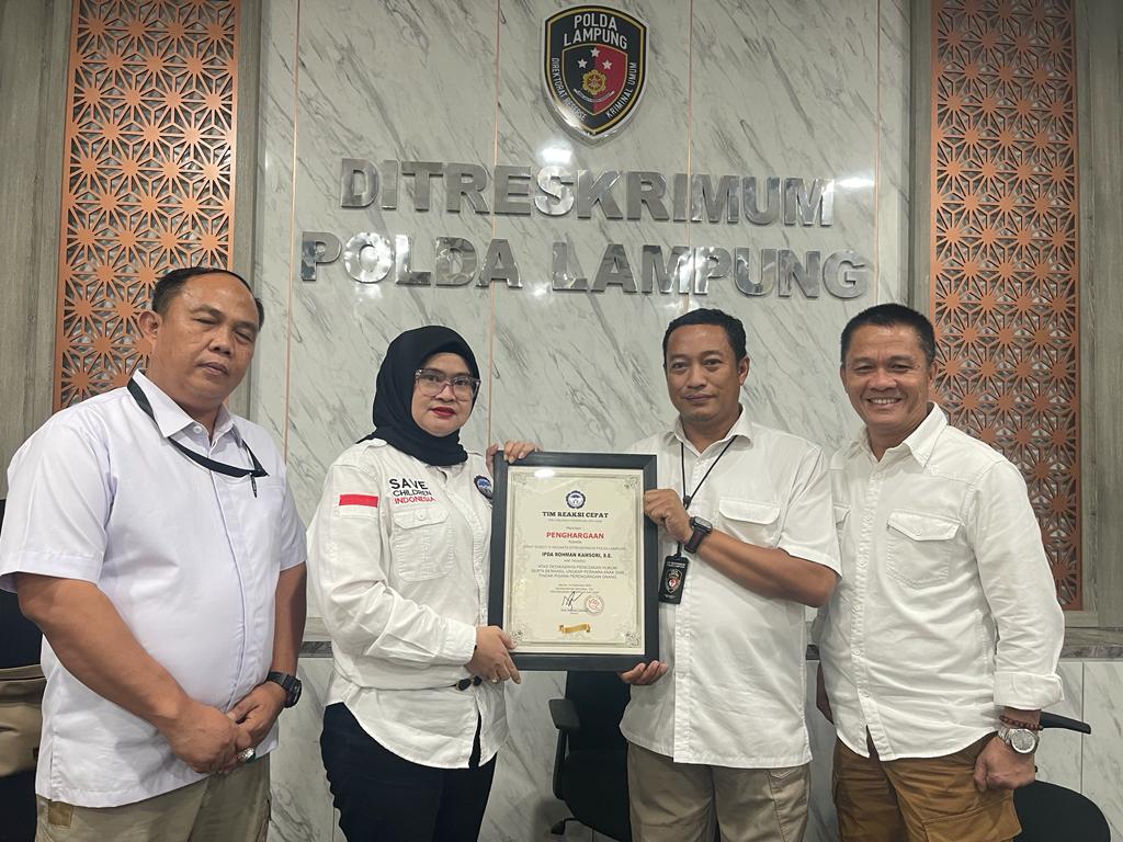 Respon Cepat Polda Lampung Mendapat Penghargaan Dari Tim Perlindungan Perempuan Dan Anak