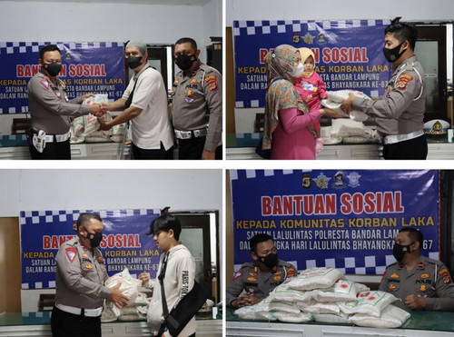 Hari Lalu Lintas Bhayangkara ke - 67, Satlantas Polresta Bandar Lampung salurkan Bantuan