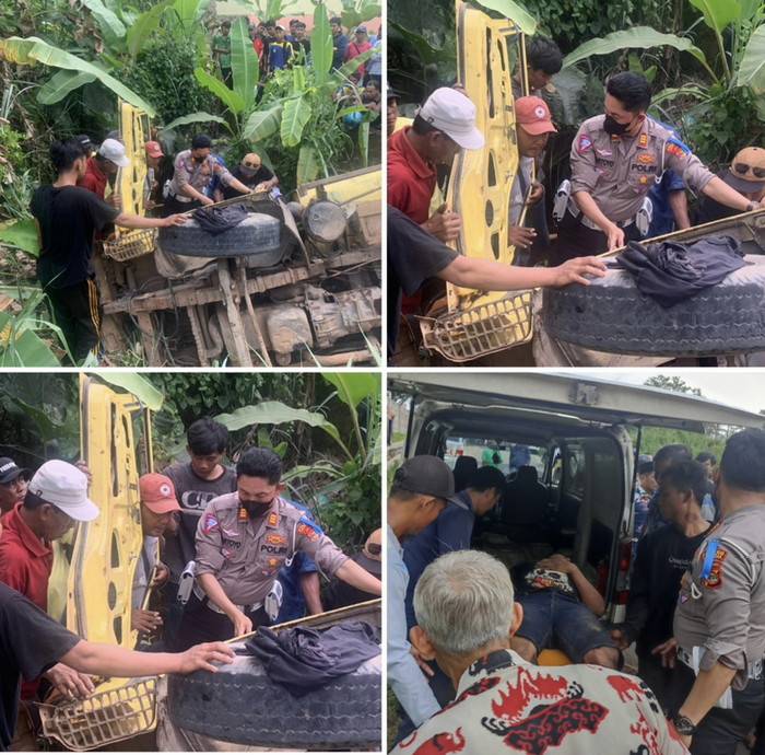 Gerak Cepat, AKP Martoyo Kasat Lantas Polres Pesawaran Evakuasi Korban Laka Lantas