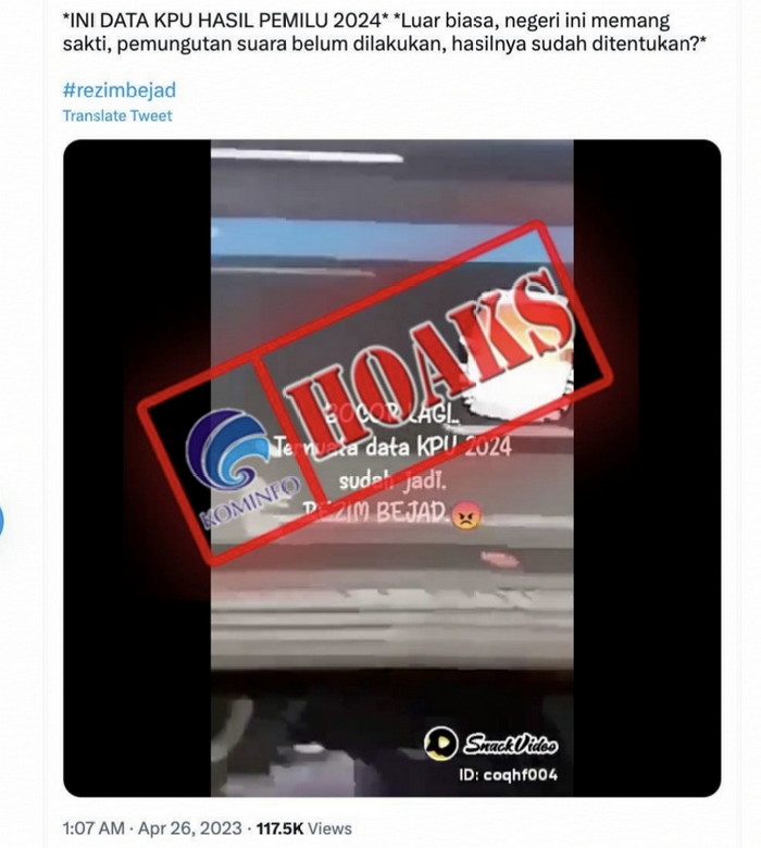 Hoax! Data KPU Hasil Pemilu 2024 Telah Selesai Dibuat