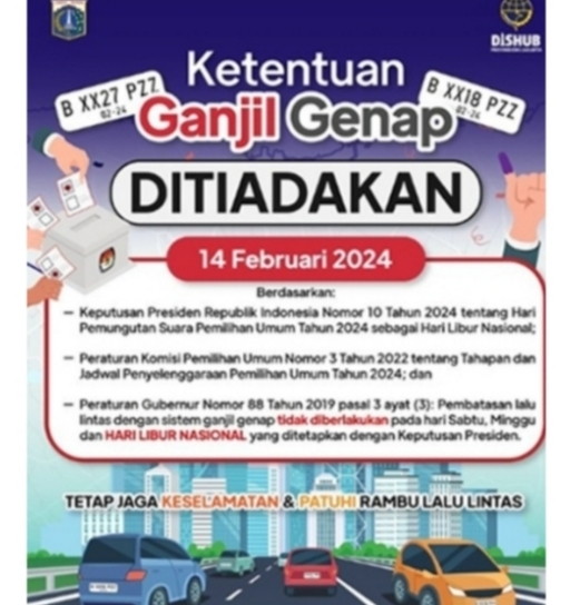 Libur Pemilu, Aturan Ganjil Genap di Jakarta Ditiadakan