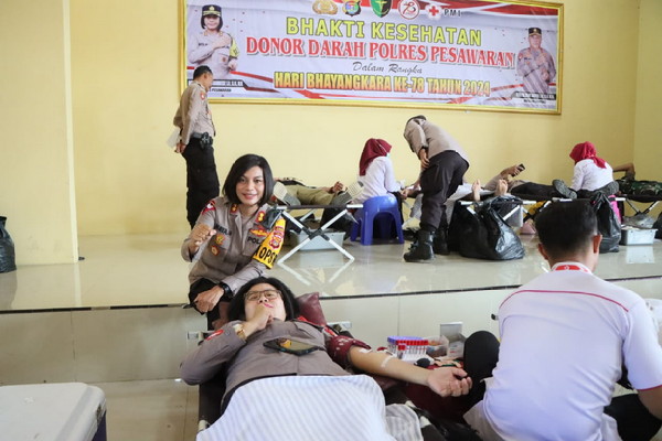 Polres Pesawaran Gelar Bhakti Kesehatan Donor Darah Jelang Hari Bhayangkara Ke -78