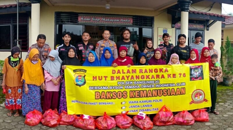 Jelang Hari Bhayangkara ke 76, Polsek Bangun Rejo bersama Komunitas Yamaha Byson Owner Indonesia Club Gelar Bhakti Sosial