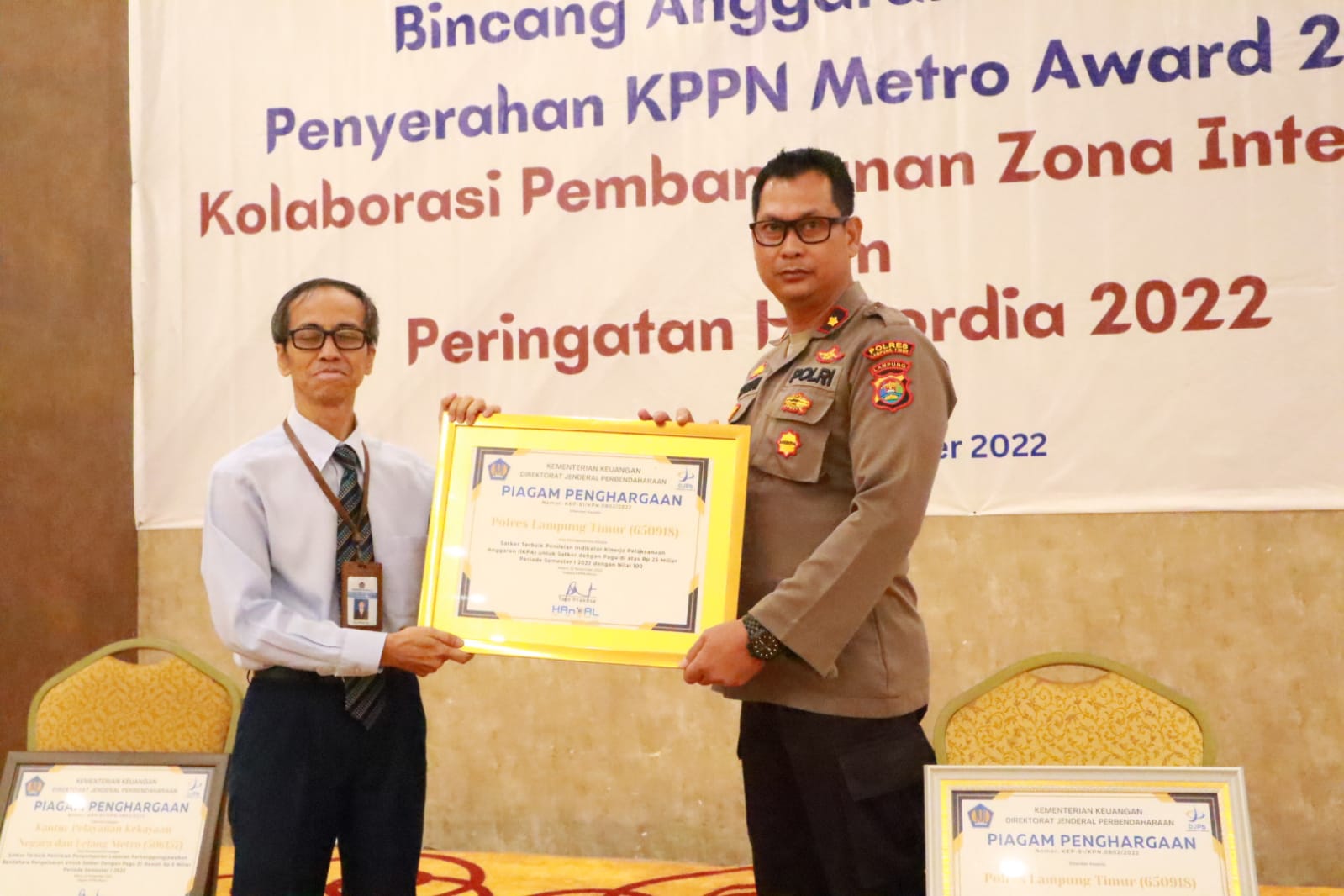 Polres Lampung Timur Terima 4 Penghargaan Dari KPPN Metro
