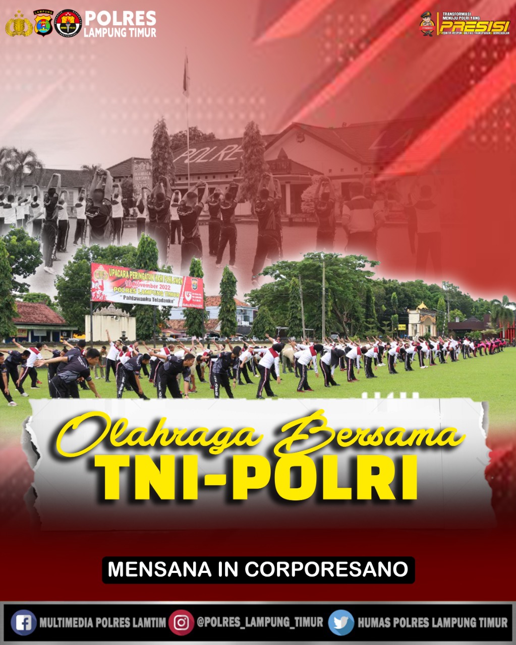 Jalin Sinergitas Tni-POLRI, Polres Lampung Timur Bersama Kodim 0429/Lampung Timur Melaksanakan Olahraga Bersama