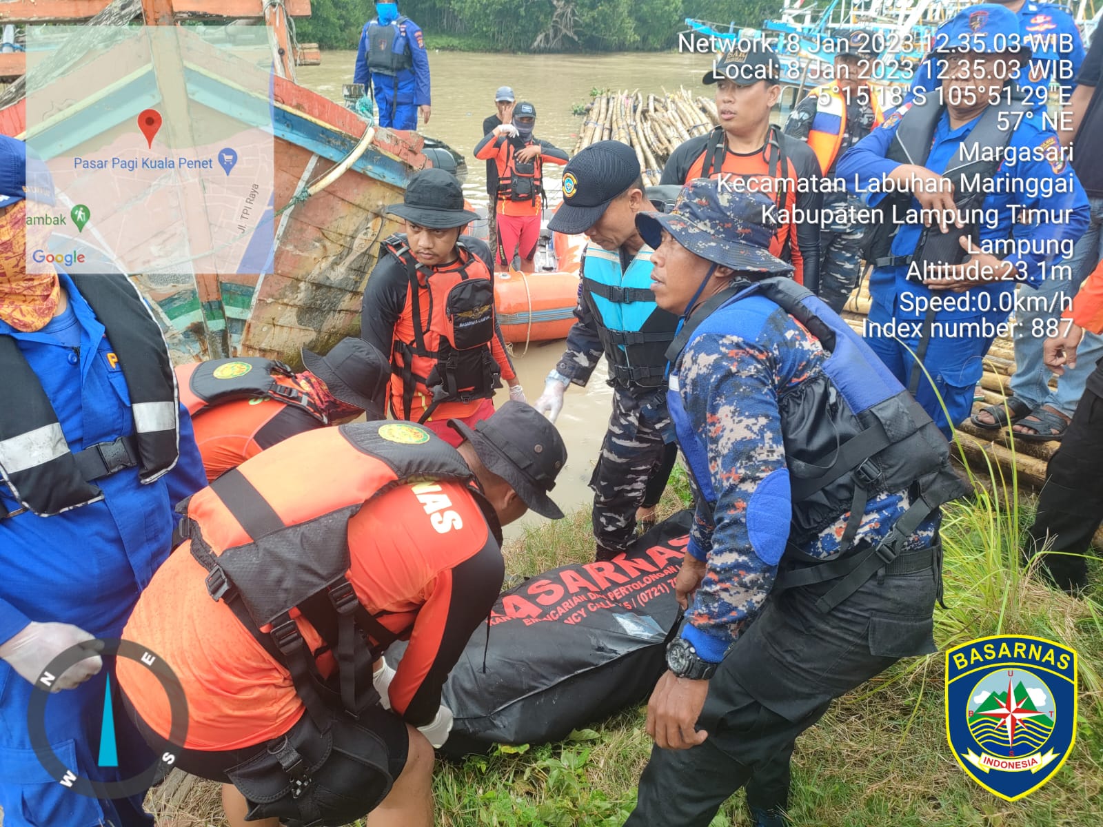 Lima Hari Lakukan Pencarian, Polres Lamtim, TNI AL Dan Basarnas Temukan Korban Tenggelam Di Perairan Kuala Penet