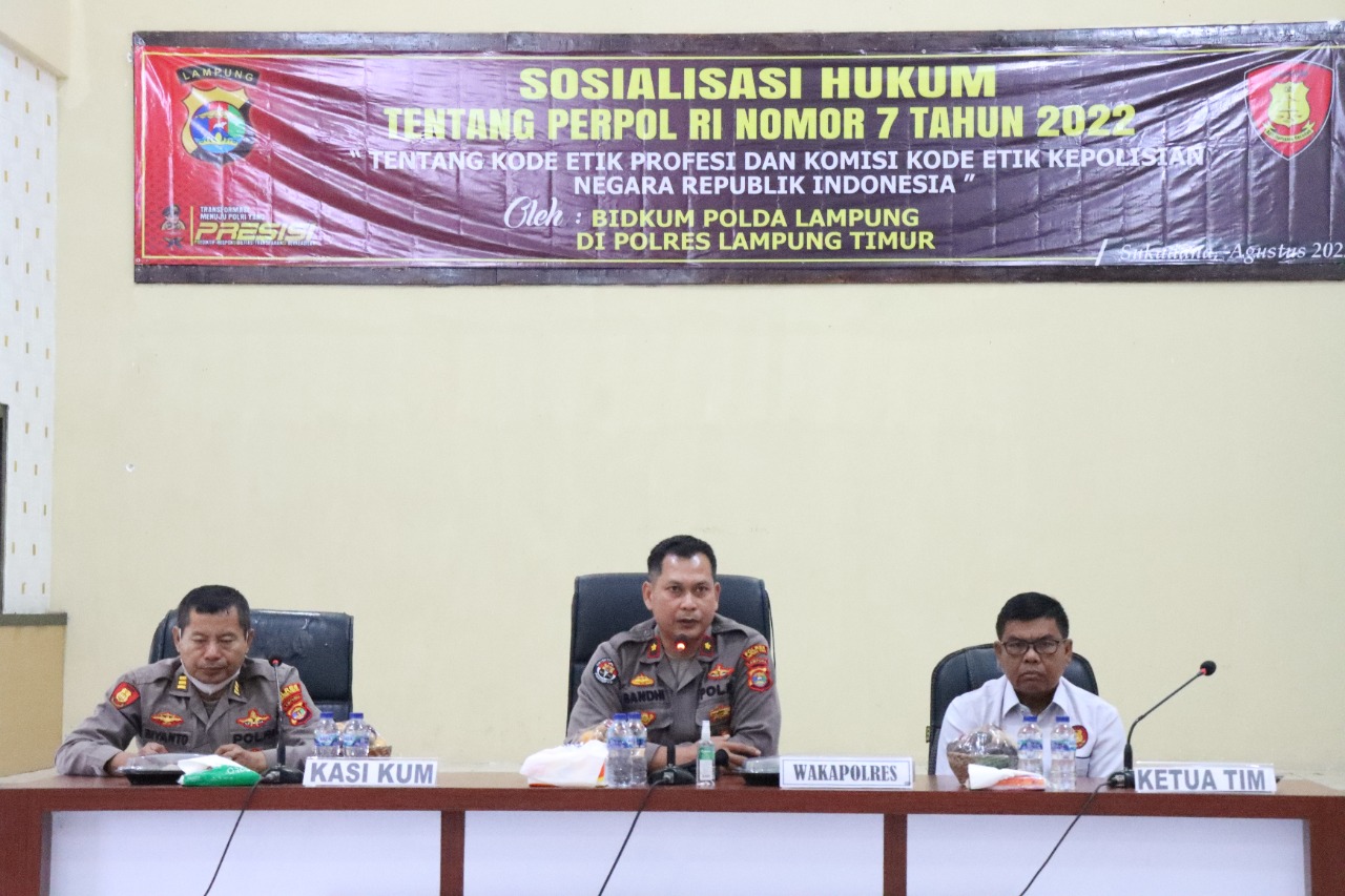 Bidkum Polda Lampung Sosialisasi Perpol No 7 Tahun 2022 di Polres Lamtim