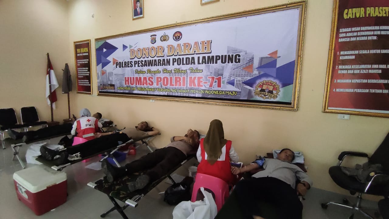 HUT Humas Polri Ke-71, Polres Pesawaran Gelar Donor Darah
