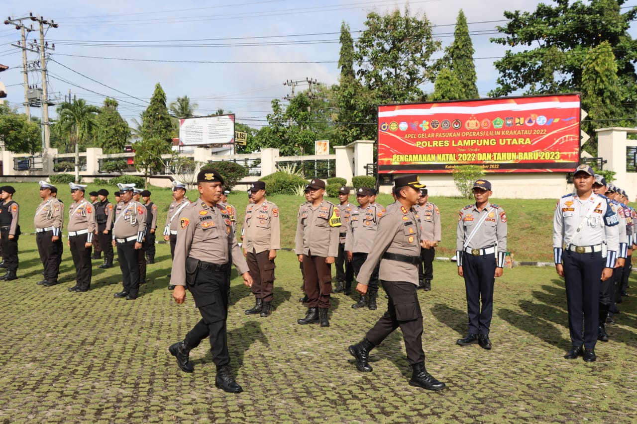Amankan NATARU, Polres Lampung Utara menggelar Apel Gelar Pasukan OPS Lilin Krakatau