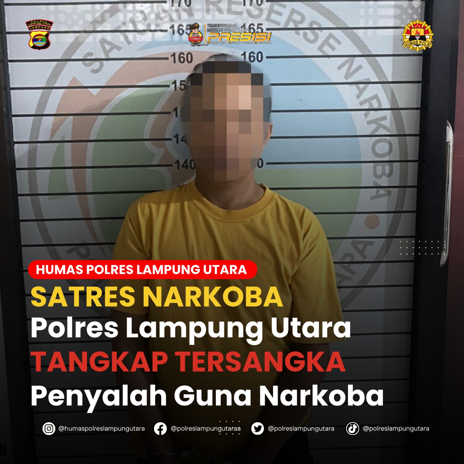 Satres Narkoba Polres Lampung Utara Tangkap Tersangka Penyalah Guna Narkoba